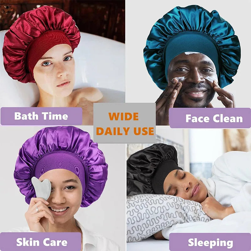 Premium Anti-Frizz Double-Sided Satin Hair Cap with Flexible Brim