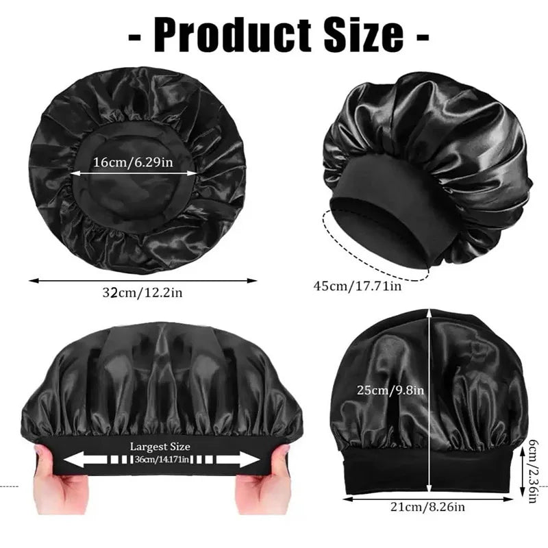 Premium Anti-Frizz Double-Sided Satin Hair Cap with Flexible Brim
