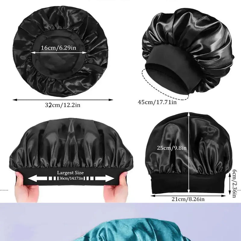 Premium Anti-Frizz Double-Sided Satin Hair Cap with Flexible Brim