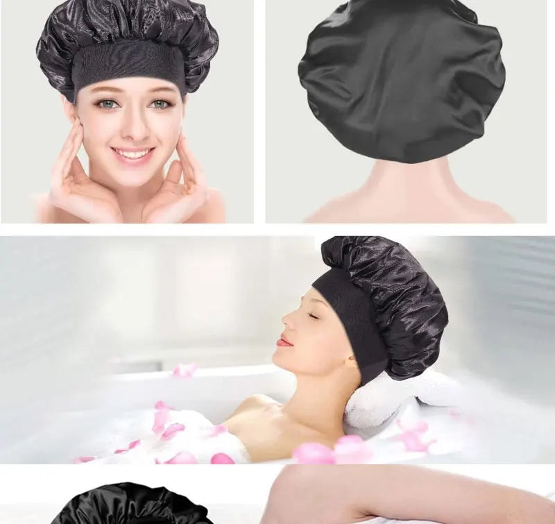 Premium Anti-Frizz Double-Sided Satin Hair Cap with Flexible Brim