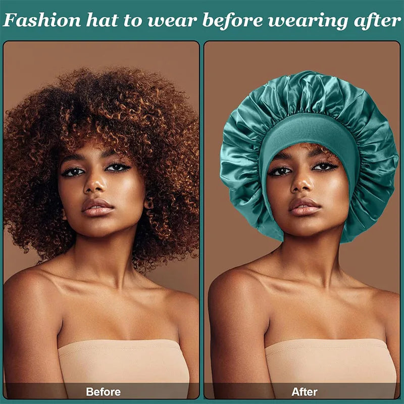 Premium Anti-Frizz Double-Sided Satin Hair Cap with Flexible Brim