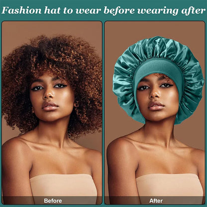 Premium Anti-Frizz Double-Sided Satin Hair Cap with Flexible Brim