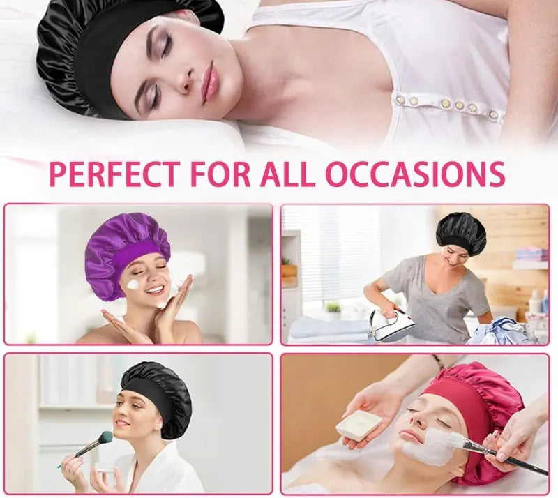 Premium Anti-Frizz Double-Sided Satin Hair Cap with Flexible Brim
