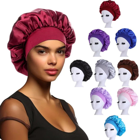 Premium Anti-Frizz Double-Sided Satin Hair Cap with Flexible Brim